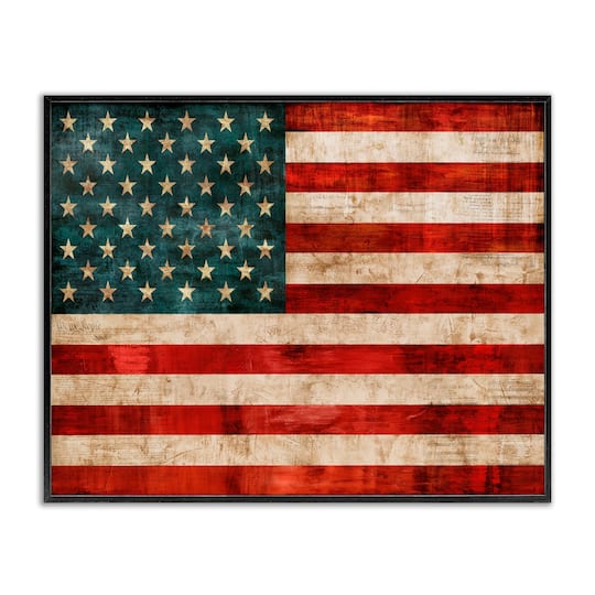 Stupell Industries US American Flag Rustic Pattern Framed Giclee Art